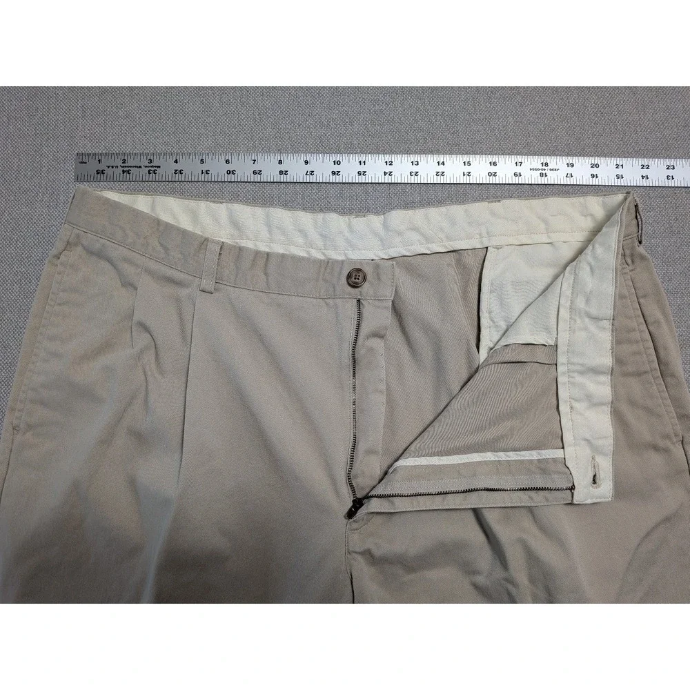 LL Bean Pants Men's Khaki 44x30 Double L Pleated Cotton Chinos Natural Fit